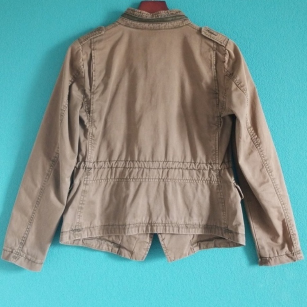 {Zara} Basic Studded Tan Army Zipper Jacket - image 5